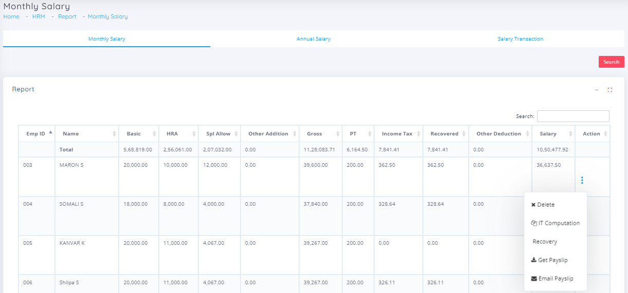 Employee Monthly Salary Report